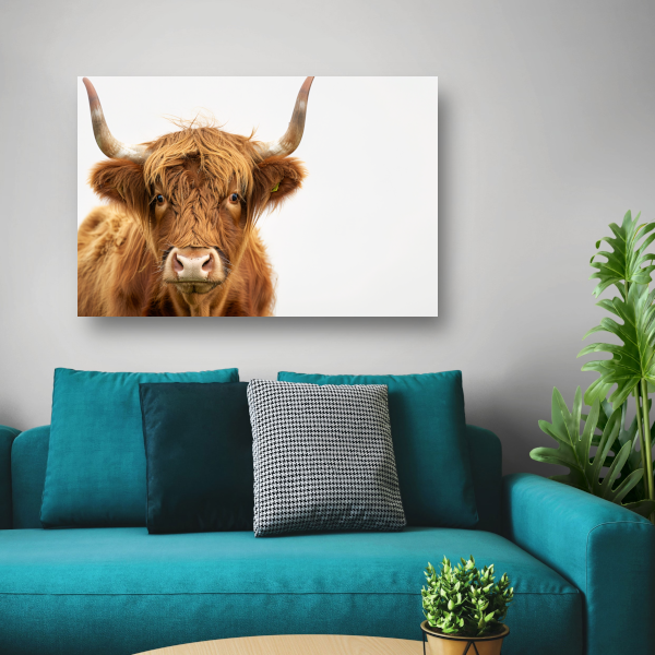 Close-up van een Schotse hooglander met indrukwekkende hoorns canvas met baklijst
