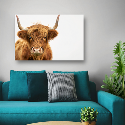 Close-up van een Schotse hooglander met indrukwekkende hoorns canvas met baklijst