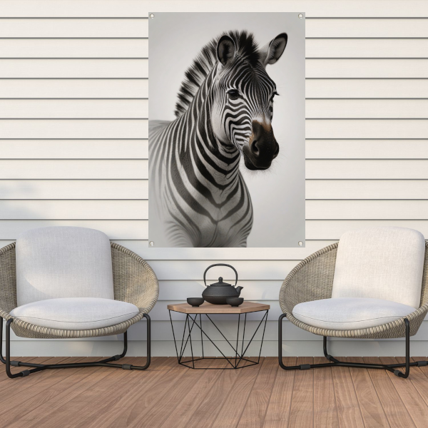 Minimalistisch Portret van een Elegante Zebra tuinposter