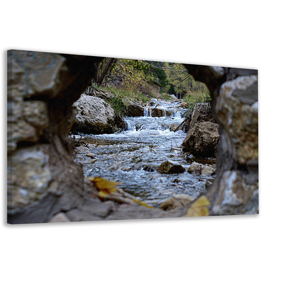 Rivier door Stenen Raam in Natuur canvas