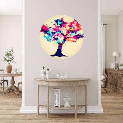 Abstracte Boom met Kleurrijke Bladeren aluminium muurcirkel