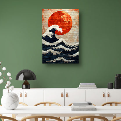 Houten Interpretatie van de Grote Golf canvas met baklijst