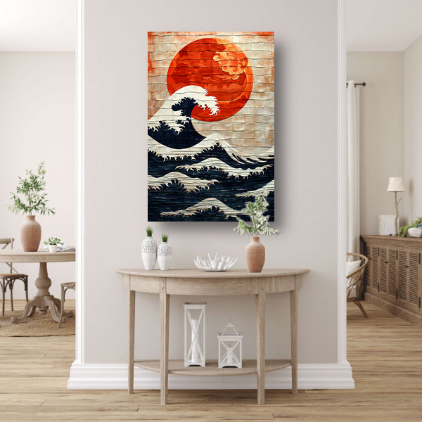 Houten Interpretatie van de Grote Golf canvas met baklijst