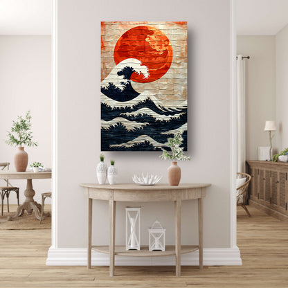 Houten Interpretatie van de Grote Golf canvas met baklijst