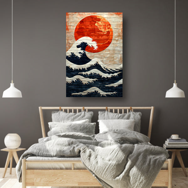 Houten Interpretatie van de Grote Golf canvas met baklijst
