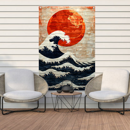 Houten Interpretatie van de Grote Golf tuinposter