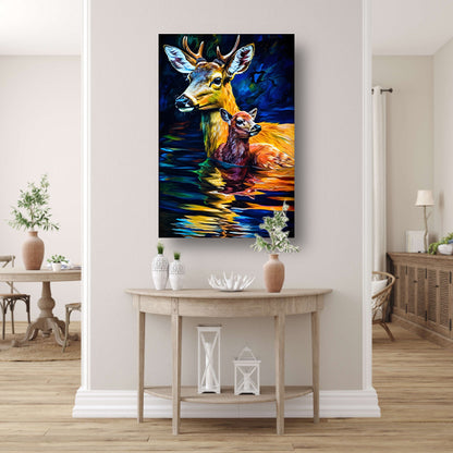 Moederhert en fawn in ochtendgloren canvas