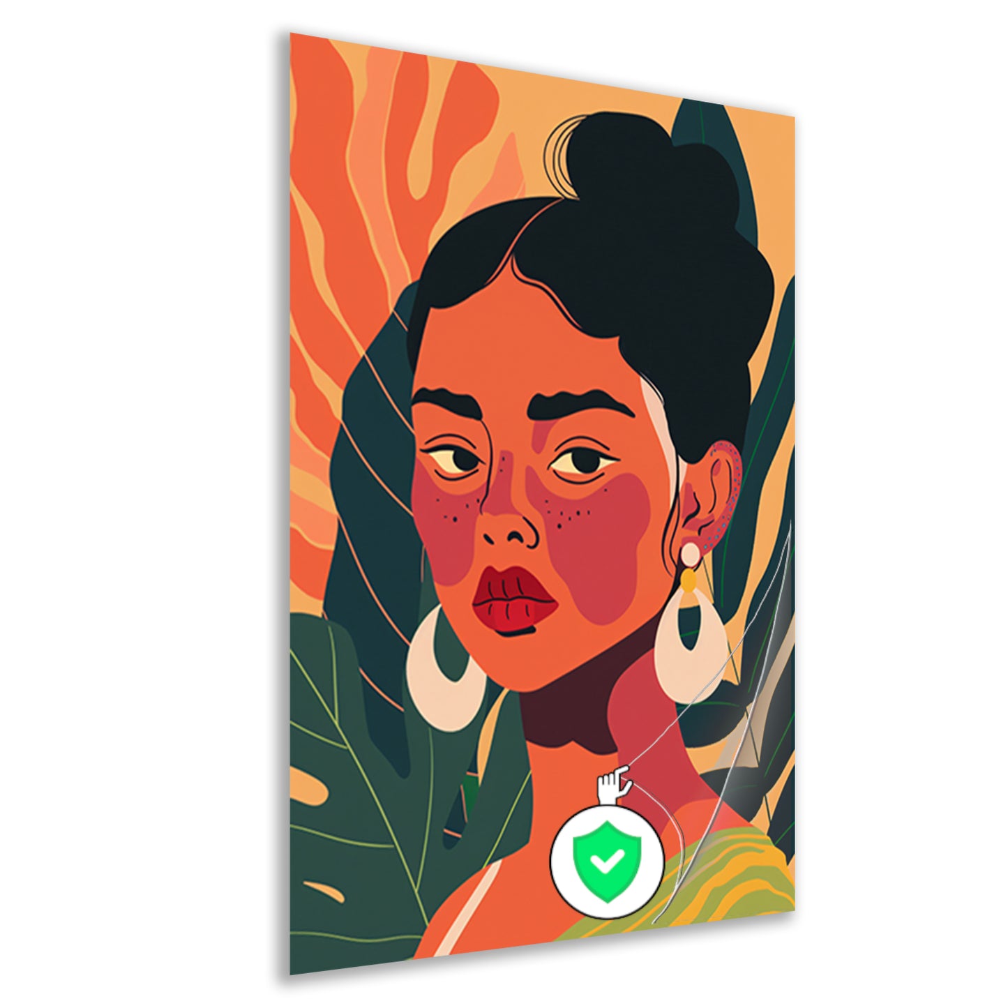 Elegante vrouw met tropische planten achtergrond poster