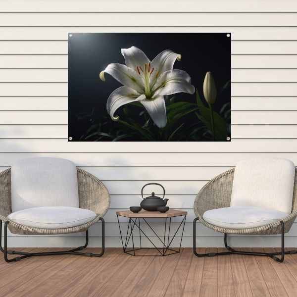 Elegante Witte Lelie met Waterdruppels tuinposter