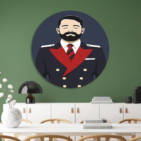 Minimalistisch portret van man in uniform aluminium muurcirkel