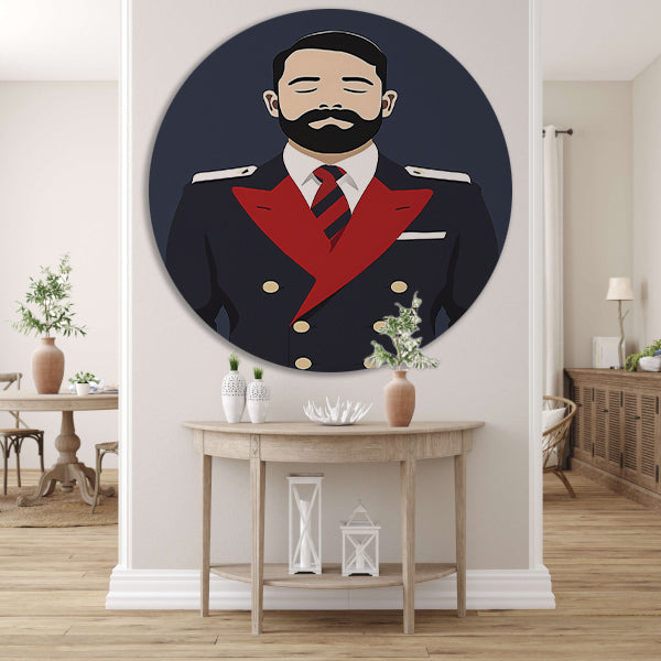 Minimalistisch portret van man in uniform aluminium muurcirkel