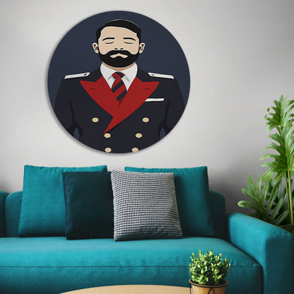 Minimalistisch portret van man in uniform aluminium muurcirkel
