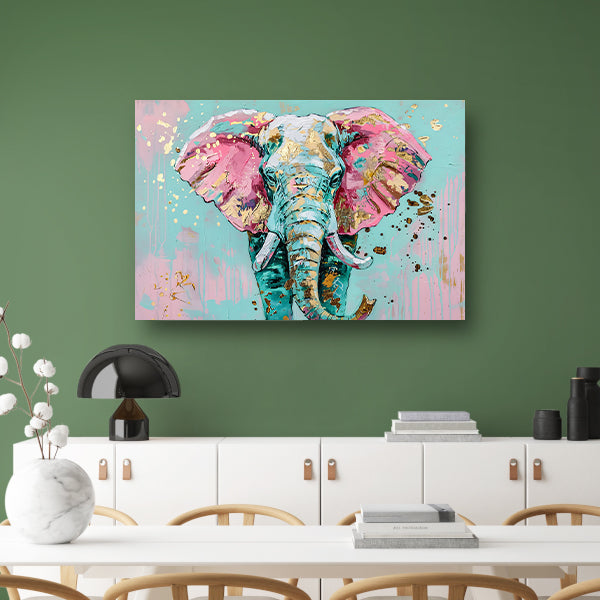 Kleurrijk abstract olifant schilderij met spetters acrylglas