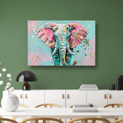 Kleurrijk abstract olifant schilderij met spetters acrylglas