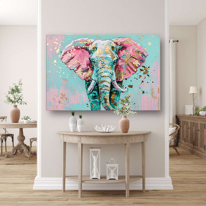 Kleurrijk abstract olifant schilderij met spetters acrylglas