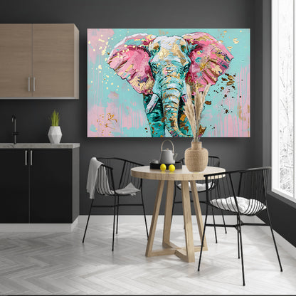 Kleurrijk abstract olifant schilderij met spetters acrylglas