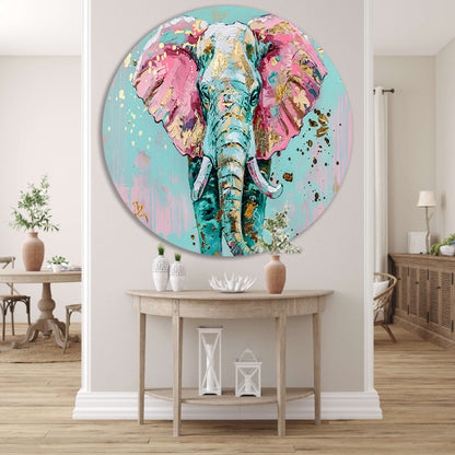 Kleurrijk abstract olifant schilderij met spetters forex muurcirkel