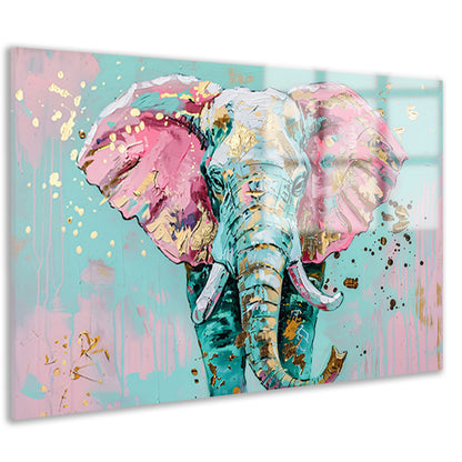 Kleurrijk abstract olifant schilderij met spetters acrylglas