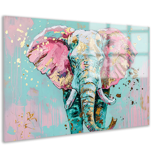 Kleurrijk abstract olifant schilderij met spetters acrylglas
