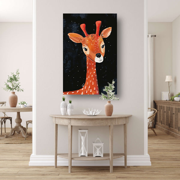 Abstract giraf onder de sterrenhemel canvas met baklijst