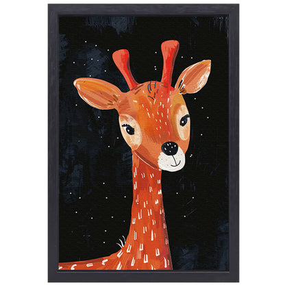 Abstract giraf onder de sterrenhemel canvas met baklijst