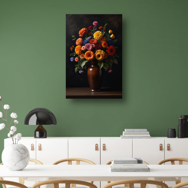 Kleurrijke Bloemenpracht in Donkere Vaas canvas
