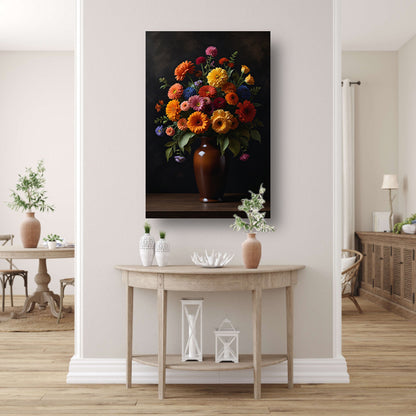 Kleurrijke Bloemenpracht in Donkere Vaas canvas