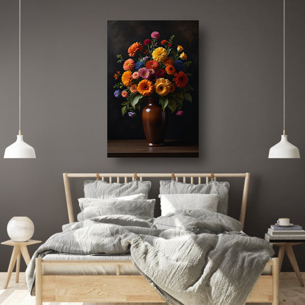 Kleurrijke Bloemenpracht in Donkere Vaas canvas