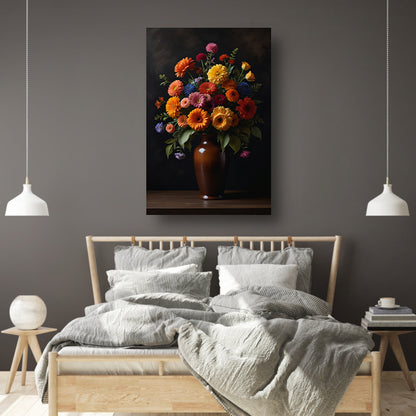 Kleurrijke Bloemenpracht in Donkere Vaas canvas