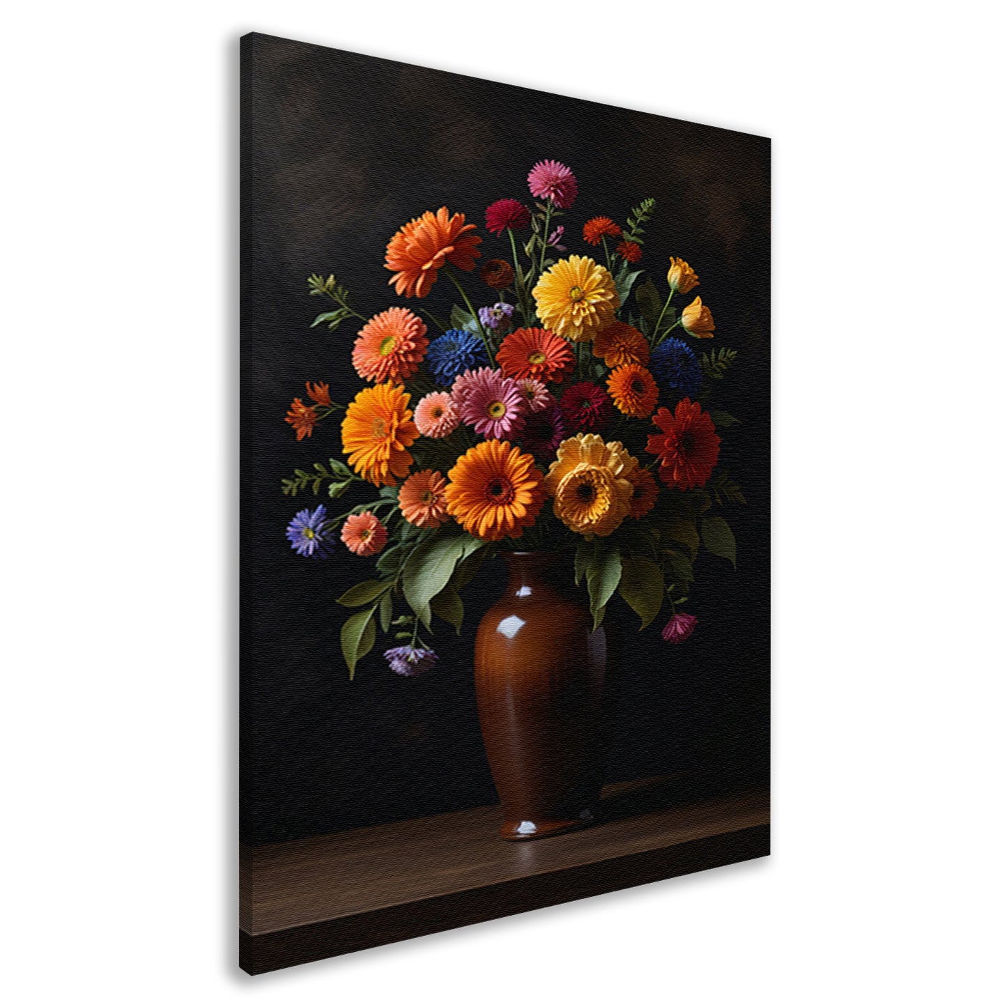 Kleurrijke Bloemenpracht in Donkere Vaas canvas