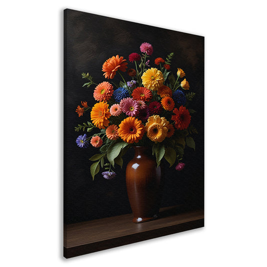 Kleurrijke Bloemenpracht in Donkere Vaas canvas
