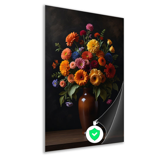 Kleurrijke Bloemenpracht in Donkere Vaas poster