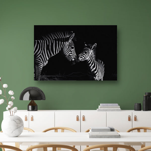 Zebra moeder en veulen in zwart-wit poster