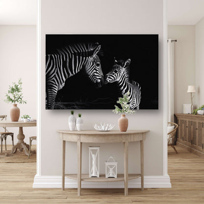 Zebra moeder en veulen in zwart-wit poster