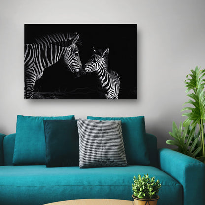 Zebra moeder en veulen in zwart-wit poster