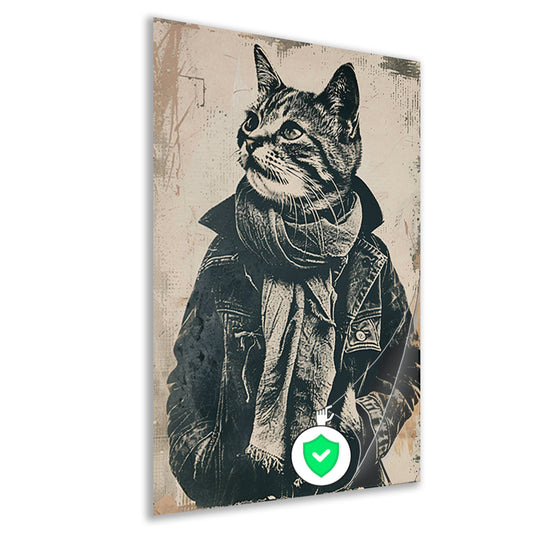 Zwart-wit portret van een kat in een jas poster