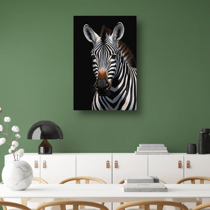 Zwart-witte Zebra Portret in Detail canvas met baklijst