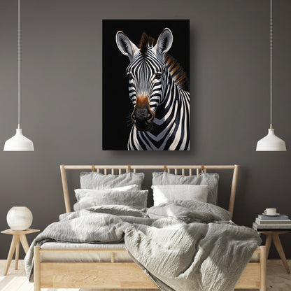 Zwart-witte Zebra Portret in Detail canvas met baklijst