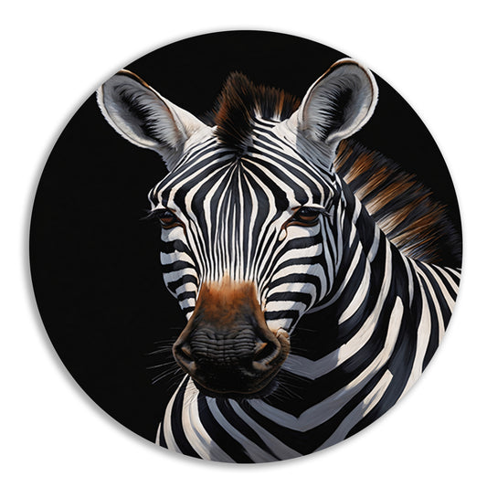 Zwart-witte Zebra Portret in Detail forex muurcirkel