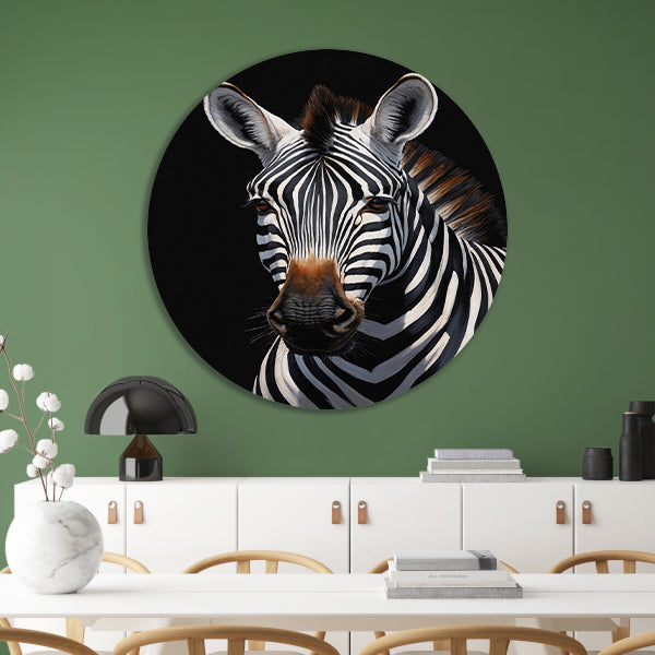 Zwart-witte Zebra Portret in Detail forex muurcirkel