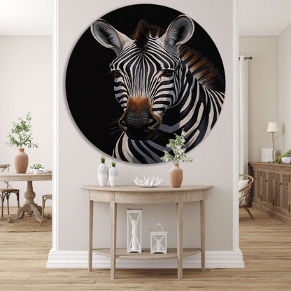 Zwart-witte Zebra Portret in Detail forex muurcirkel