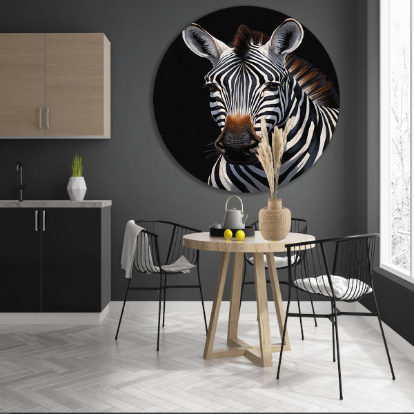 Zwart-witte Zebra Portret in Detail forex muurcirkel