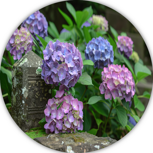 Impressionistische paarse bloemen aluminium muurcirkel