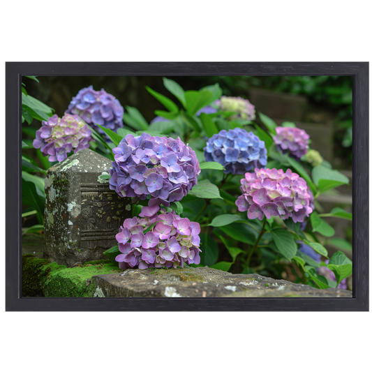 Impressionistische paarse bloemen canvas met baklijst