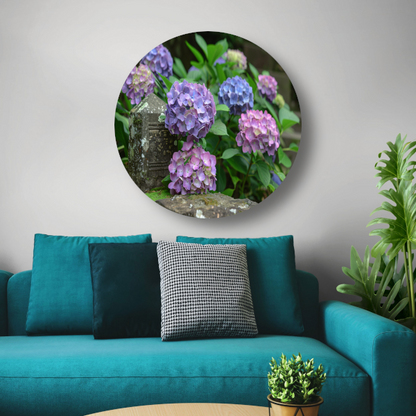 Impressionistische paarse bloemen aluminium muurcirkel