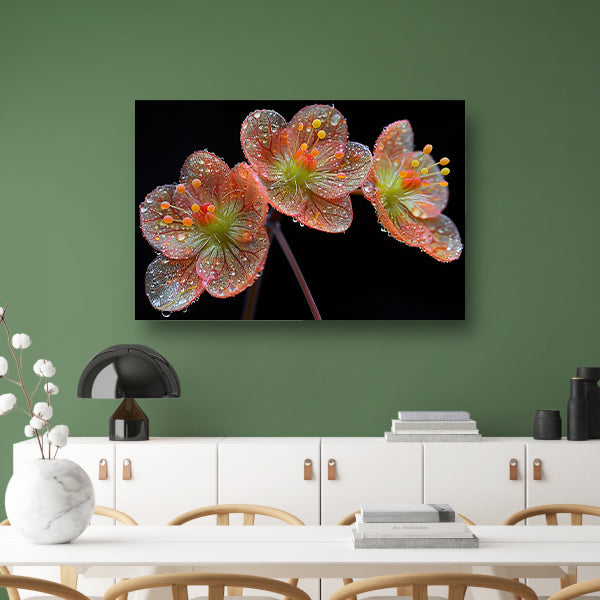 Ochtenddauw op bloemen canvas