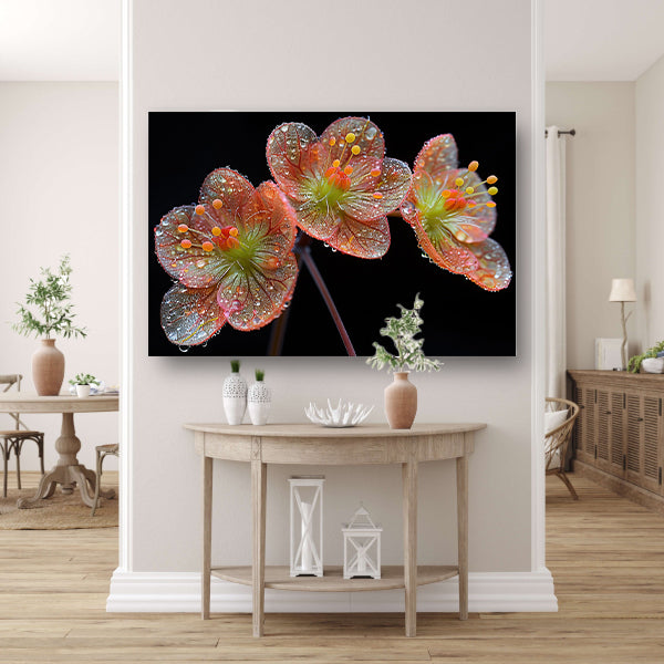 Ochtenddauw op bloemen canvas