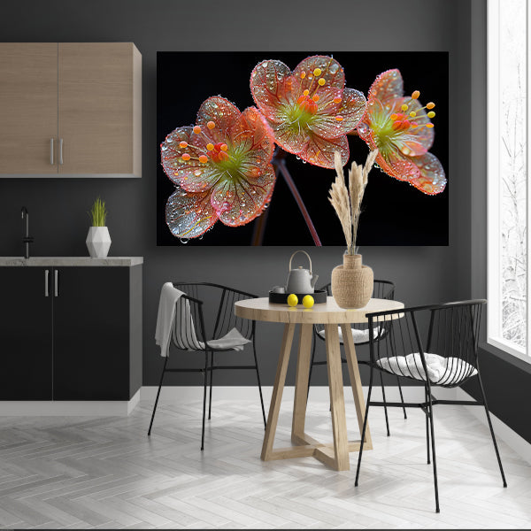 Ochtenddauw op bloemen canvas