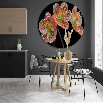 Ochtenddauw op bloemen aluminium muurcirkel