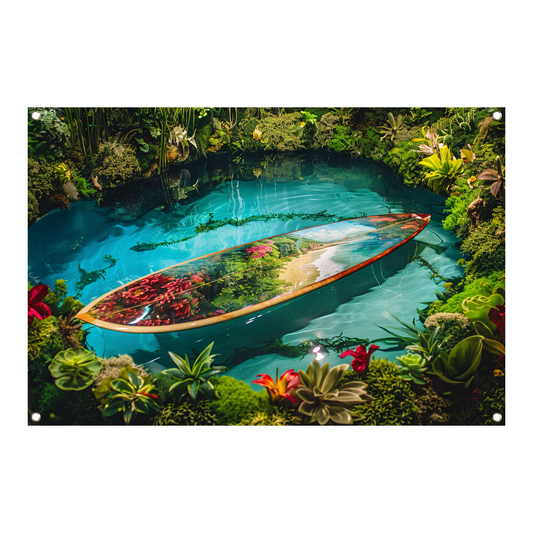 Minimalistische surfplank schildering tuinposter